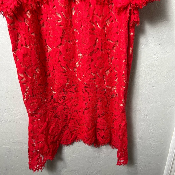 Fame & Partners Womens Red Lace Bell Sleeve Jewel Neck Tea Length Dress - Picture 6 of 6